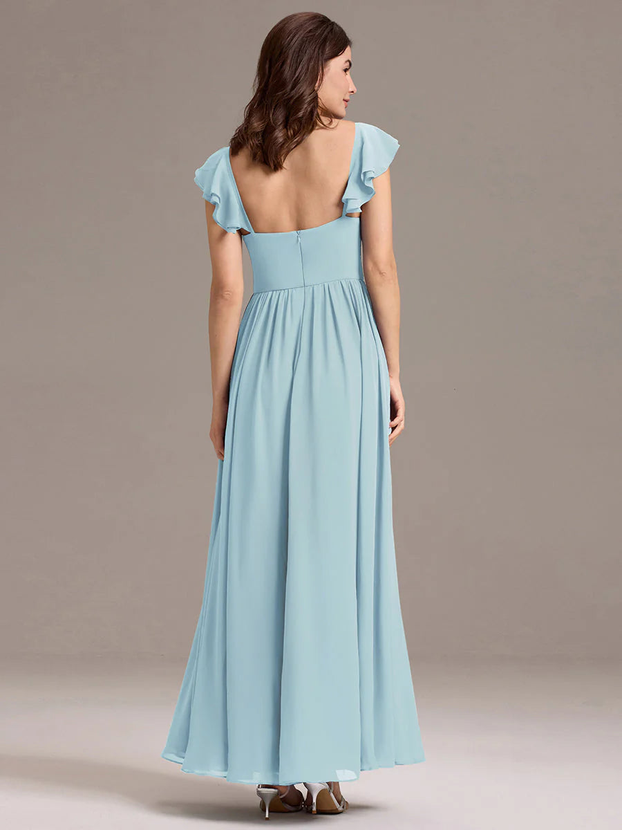 Custom Made Sleeveless One Shoulder Pleated A-Line Floor Length Bridesmaid Dresses