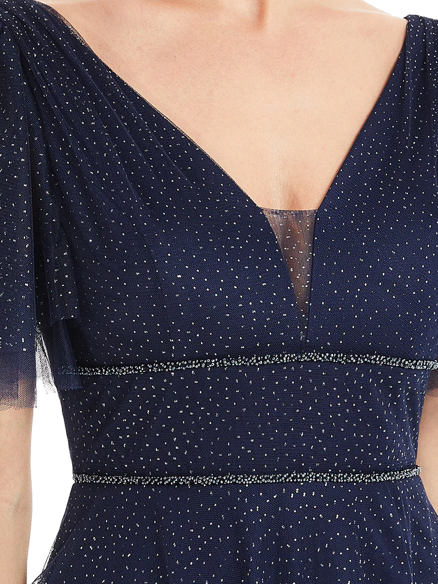 Wholesale Long Deep V Neck Maxi A-Line Tulle Evening Dress