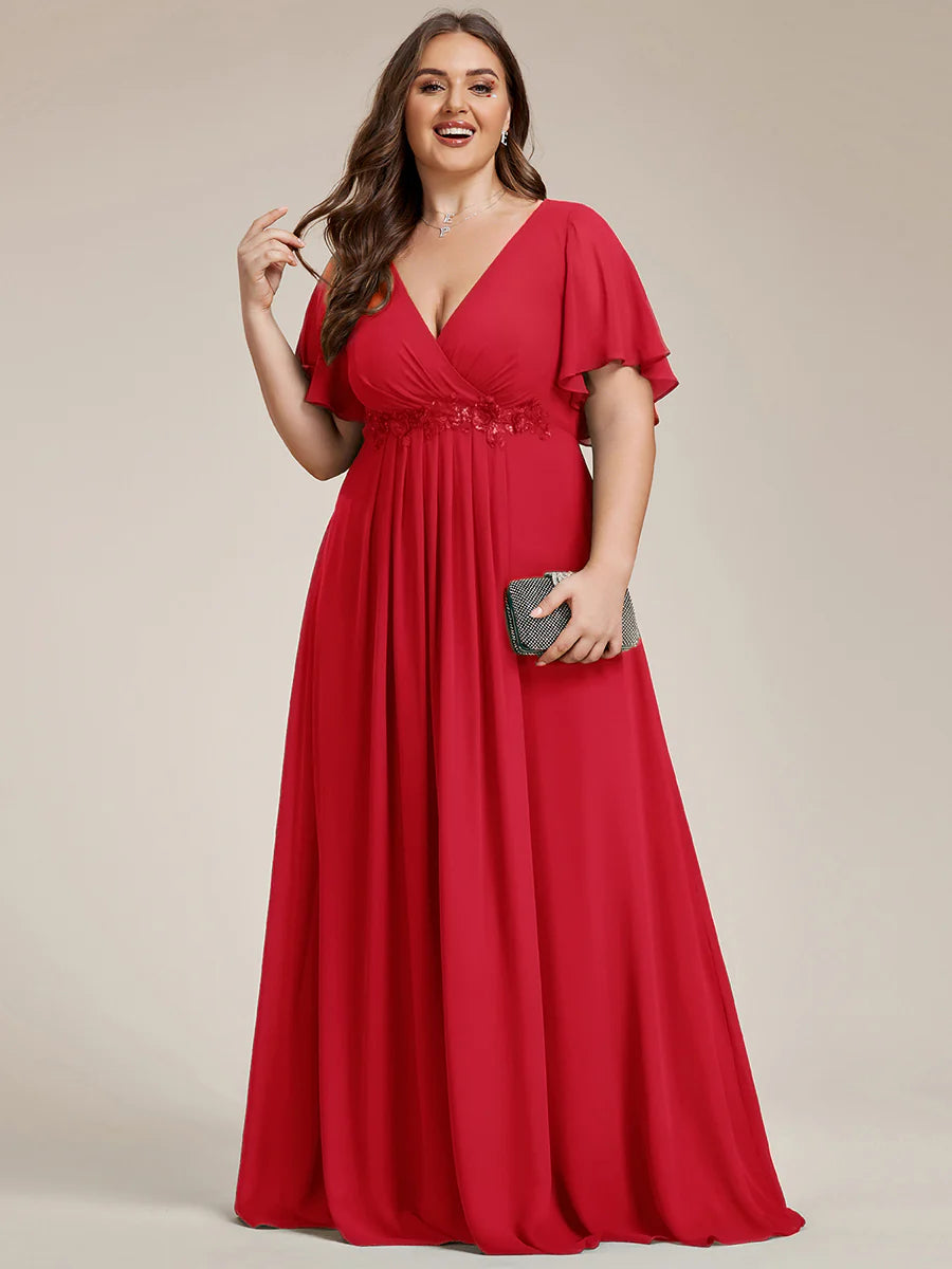 Plus V Neck Appliques Pleated Wholesale Bridesmaid Dresses