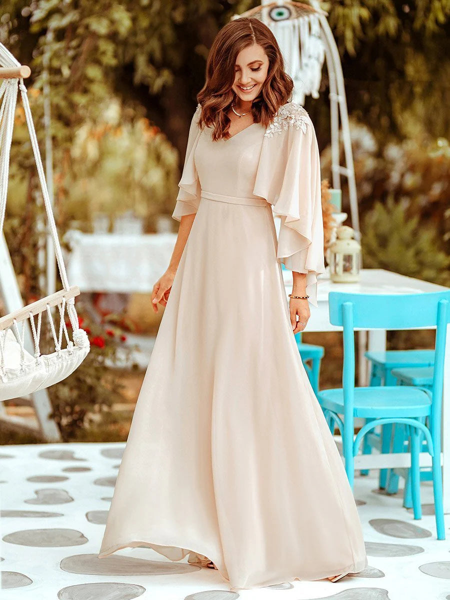 Women's V Neck Chiffon Bridesmaid Dresses with Wraps