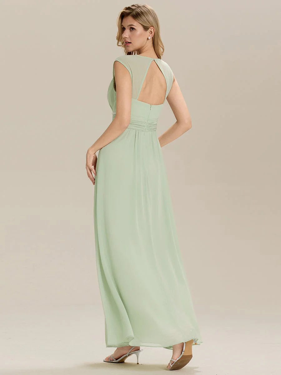 Custom Made Sleeveless Pleated Deep V-Neck A-Line Floor Length Dress; Bridesmaid Dresses